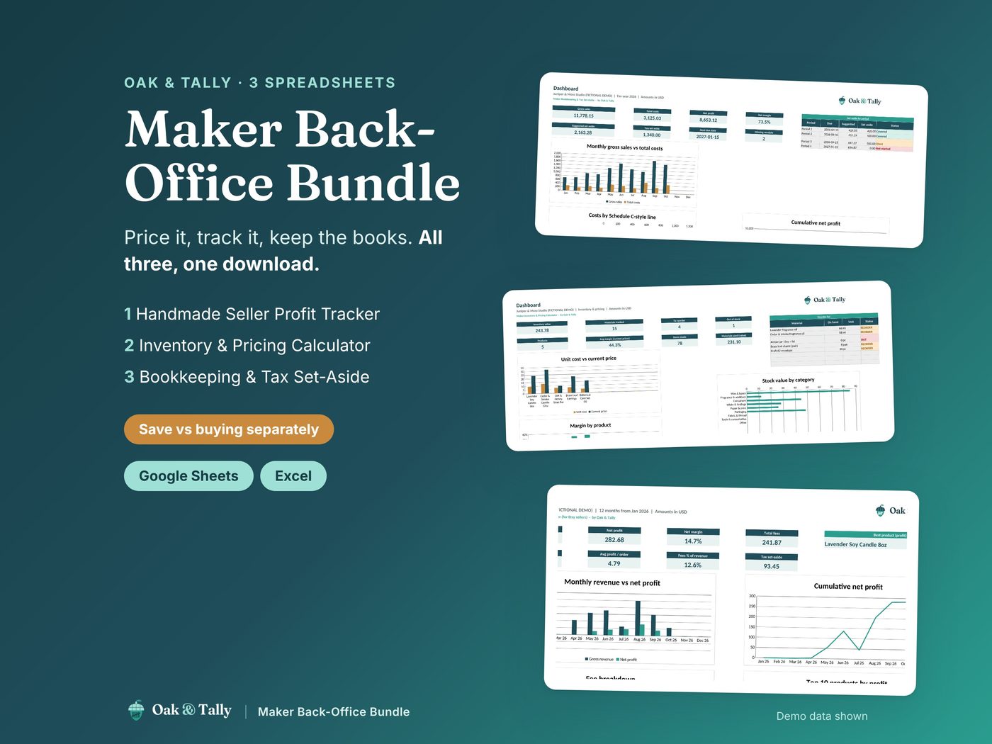 Oak & Tally spreadsheet templates for handmade sellers