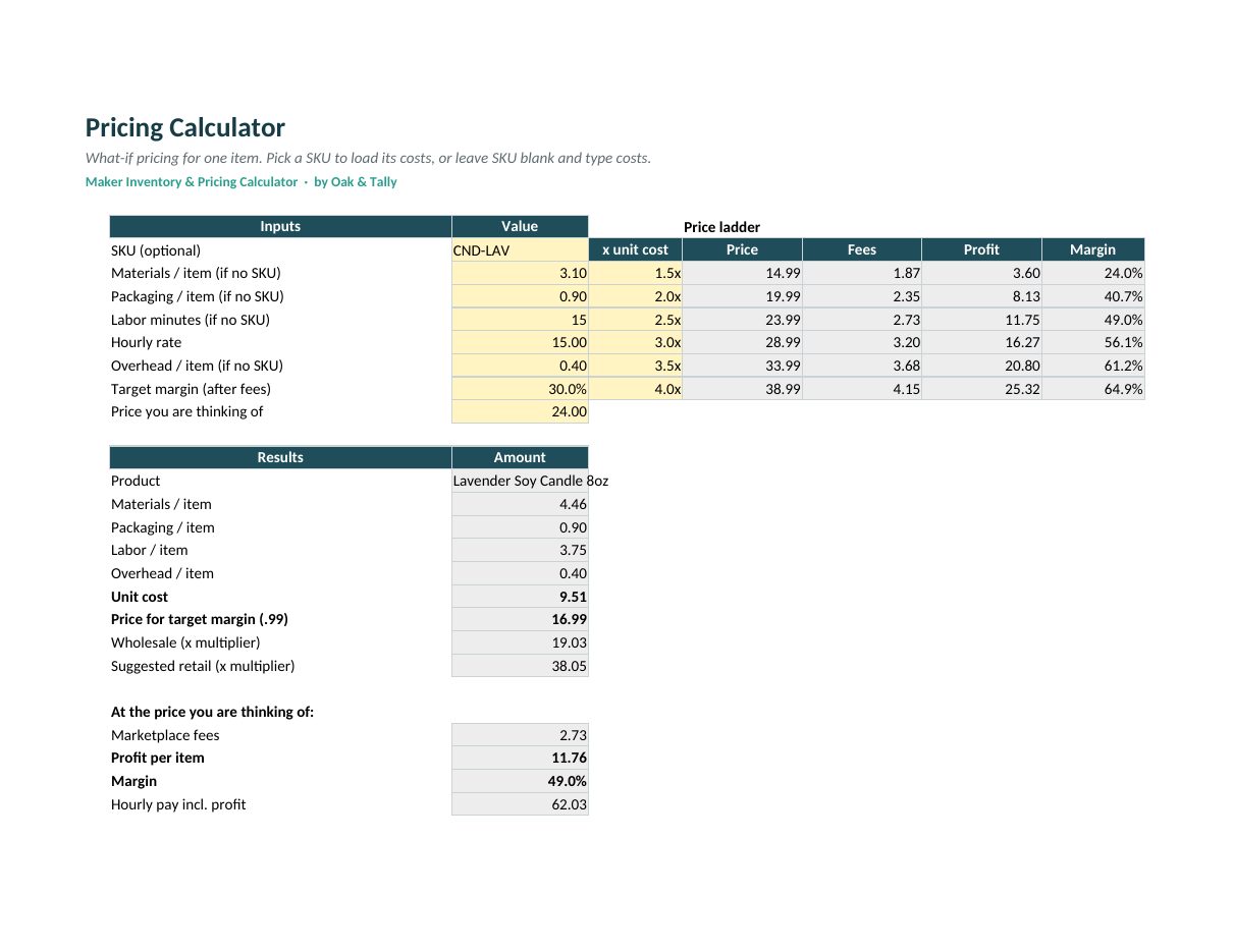 Pricing Calculator with a price ladder.